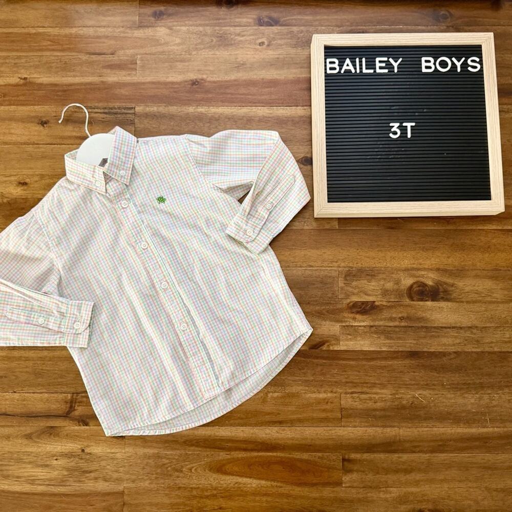 J Bailey Boys Windowpane Plaid Button Down Shirt 3T White Green Orange Pink Blue